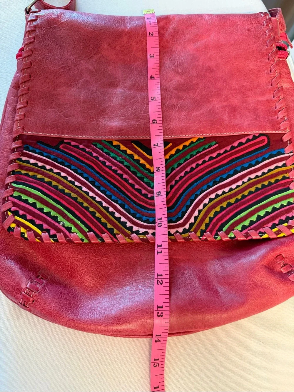Vintage Leather Southwestern Red Colombian Woven Front Crossbody Bohemian Bag